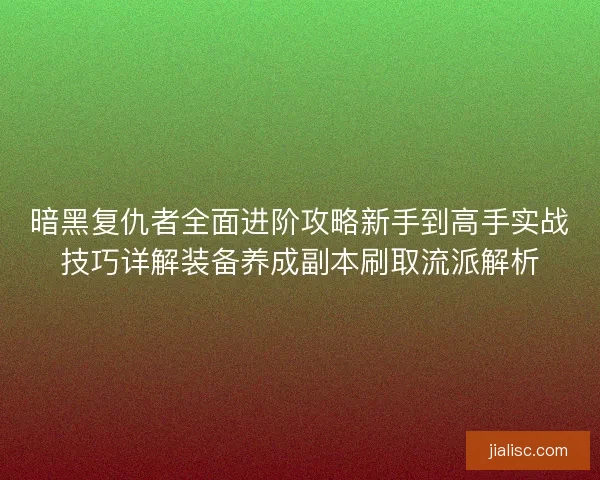 暗黑复仇者全面进阶攻略新手到高手实战技巧详解装备养成副本刷取流派解析