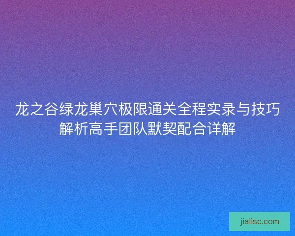 龙之谷绿龙巢穴极限通关全程实录与技巧解析高手团队默契配合详解